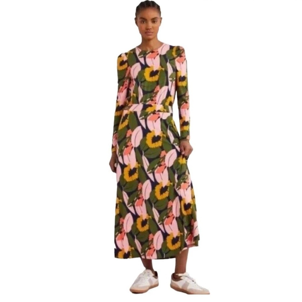 Boden Green and Pink Long Sleeve Dress